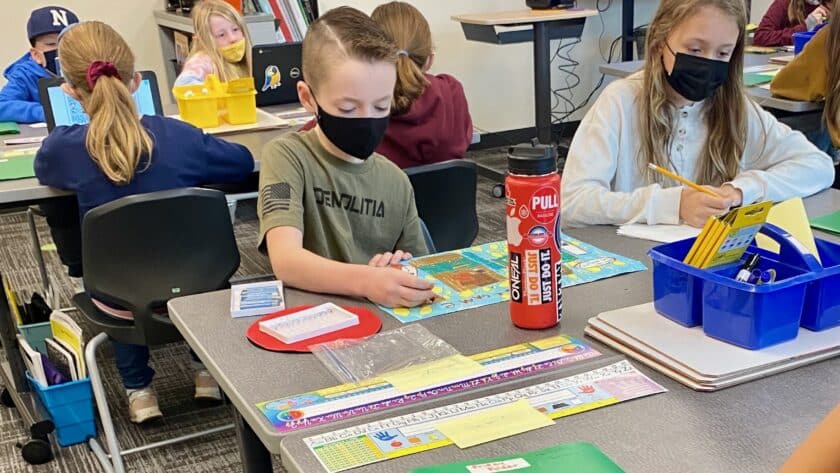 Students at Artondale Elementary on Nov. 22, 2021, wear masks in compliance with the state’s school mask mandate. The state’s indoor mask mandate will expire March 12, 2022, including in schools.