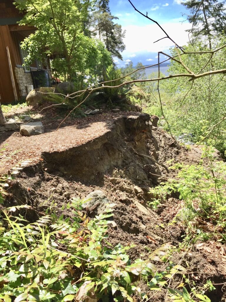 The cliff in front of Tom Rafoth's house after a 2017 landslide.