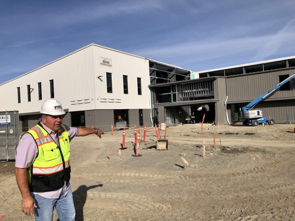 PenMet Project Manager John Adams explains how the walkways and large lawn will be oriented in front of the recreation center.