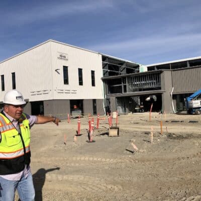 PenMet Project Manager John Adams explains how the walkways and large lawn will be oriented in front of the recreation center.