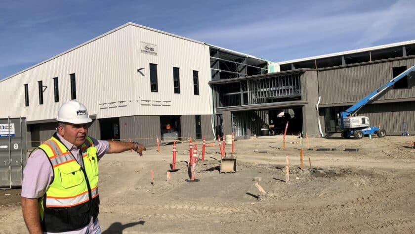 PenMet Project Manager John Adams explains how the walkways and large lawn will be oriented in front of the recreation center.